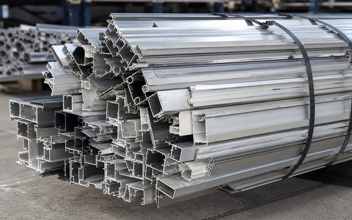Strapped bundles of silver 6063 aluminium extrusion profiles