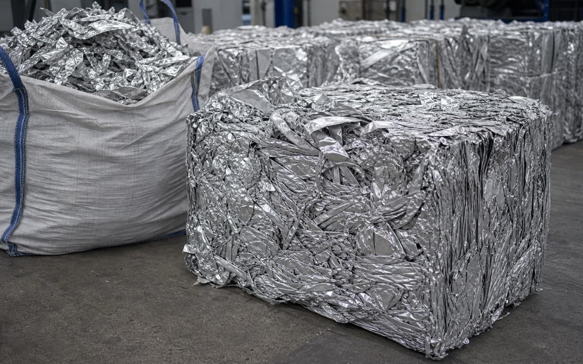 Baled clean aluminium foil scrap and production trim