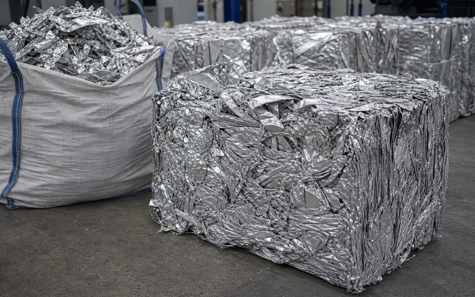 Baled clean aluminium foil scrap and production trim