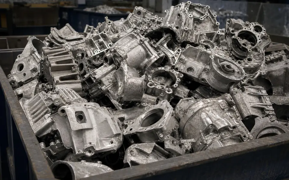 Mixed cast aluminium machinery and automotive housings in a bin