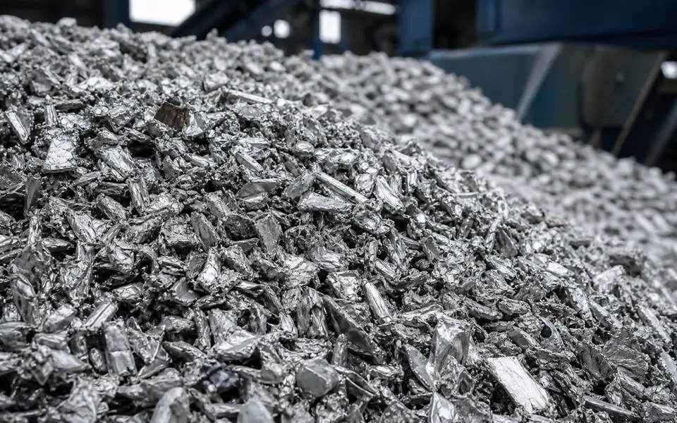 Processed pile of dense-media-separated shredded aluminium